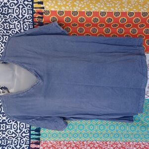 AERIE Boyfriend Oversized Distressed Denim Blue Tshirt XL